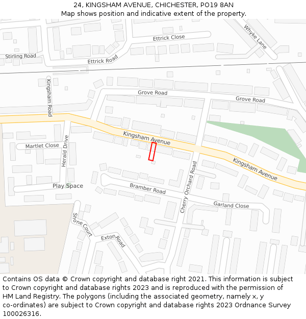 24, KINGSHAM AVENUE, CHICHESTER, PO19 8AN: Location map and indicative extent of plot