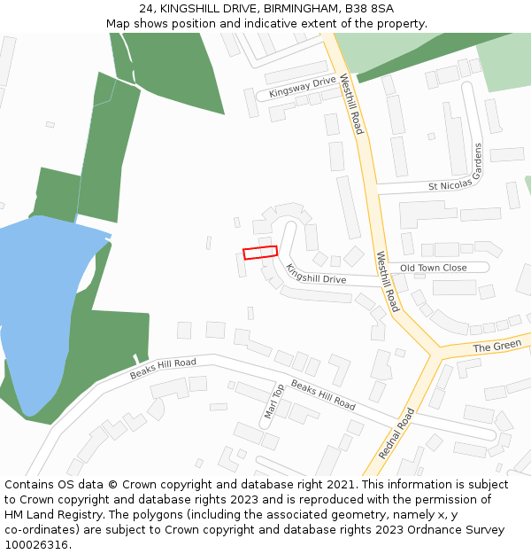 24, KINGSHILL DRIVE, BIRMINGHAM, B38 8SA: Location map and indicative extent of plot