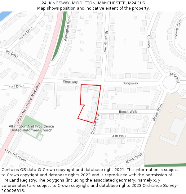 24, KINGSWAY, MIDDLETON, MANCHESTER, M24 1LS: Location map and indicative extent of plot