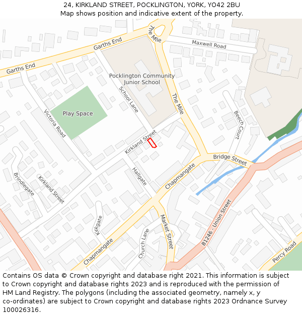 24, KIRKLAND STREET, POCKLINGTON, YORK, YO42 2BU: Location map and indicative extent of plot