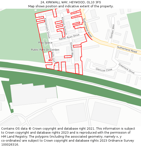 24, KIRKWALL WAY, HEYWOOD, OL10 3FS: Location map and indicative extent of plot