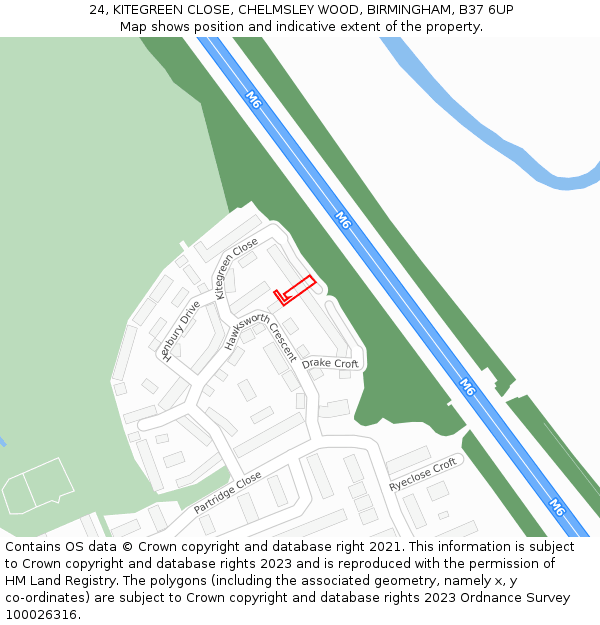 24, KITEGREEN CLOSE, CHELMSLEY WOOD, BIRMINGHAM, B37 6UP: Location map and indicative extent of plot