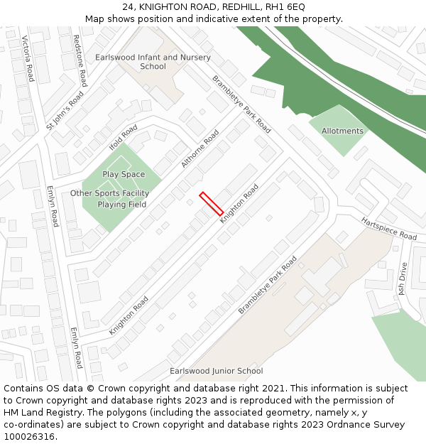 24, KNIGHTON ROAD, REDHILL, RH1 6EQ: Location map and indicative extent of plot