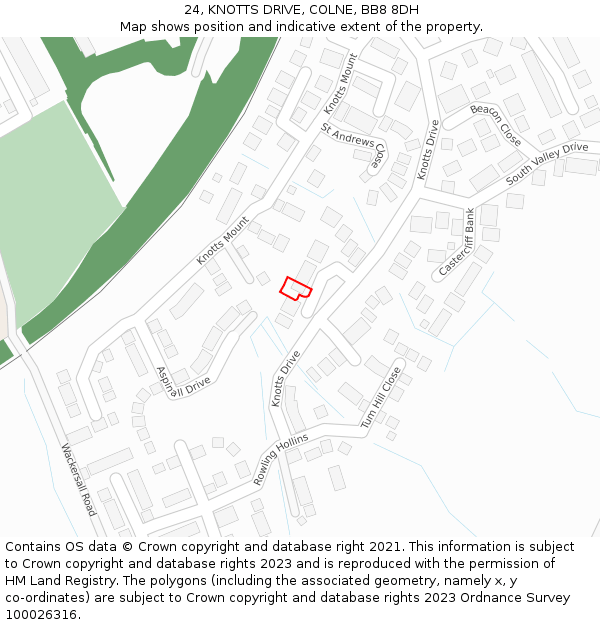 24, KNOTTS DRIVE, COLNE, BB8 8DH: Location map and indicative extent of plot