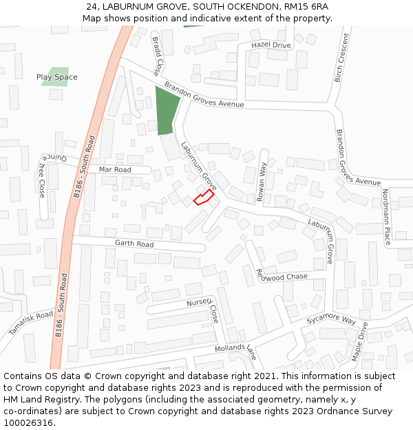 24, LABURNUM GROVE, SOUTH OCKENDON, RM15 6RA: Location map and indicative extent of plot