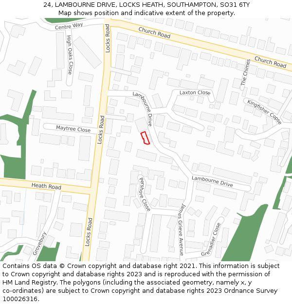 24, LAMBOURNE DRIVE, LOCKS HEATH, SOUTHAMPTON, SO31 6TY: Location map and indicative extent of plot