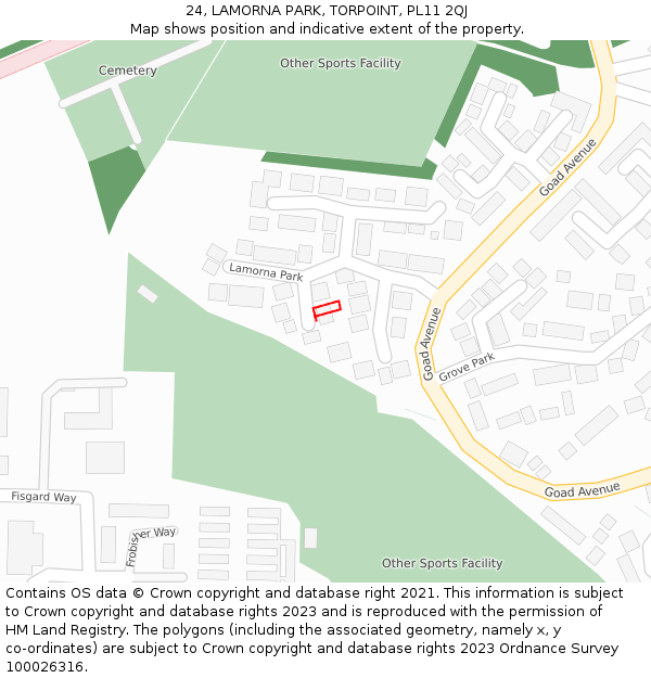 24, LAMORNA PARK, TORPOINT, PL11 2QJ: Location map and indicative extent of plot