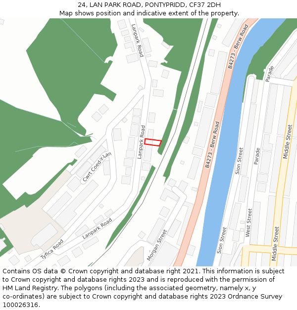 24, LAN PARK ROAD, PONTYPRIDD, CF37 2DH: Location map and indicative extent of plot