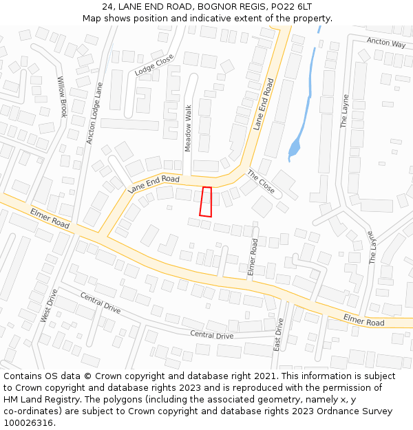 24, LANE END ROAD, BOGNOR REGIS, PO22 6LT: Location map and indicative extent of plot