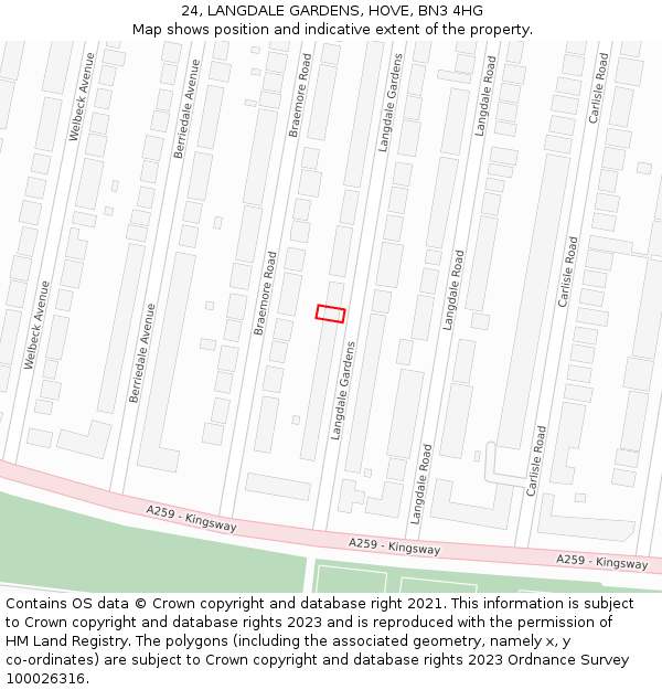 24, LANGDALE GARDENS, HOVE, BN3 4HG: Location map and indicative extent of plot