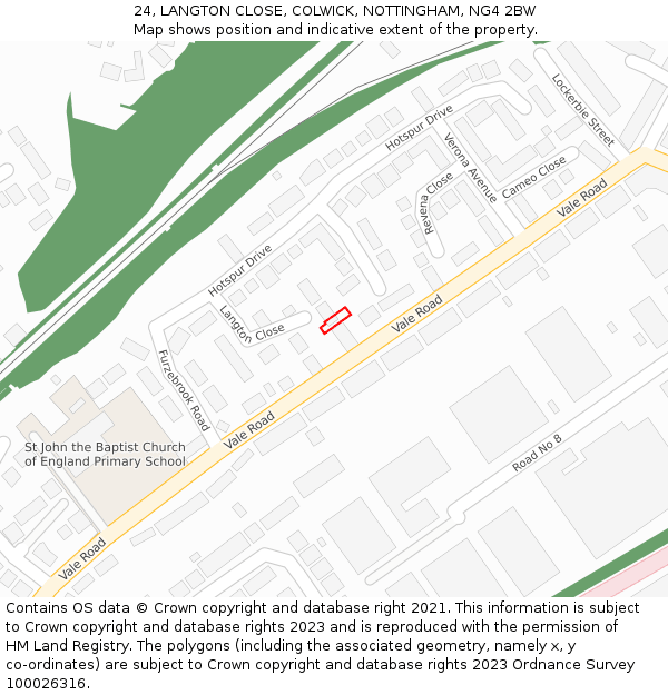 24, LANGTON CLOSE, COLWICK, NOTTINGHAM, NG4 2BW: Location map and indicative extent of plot
