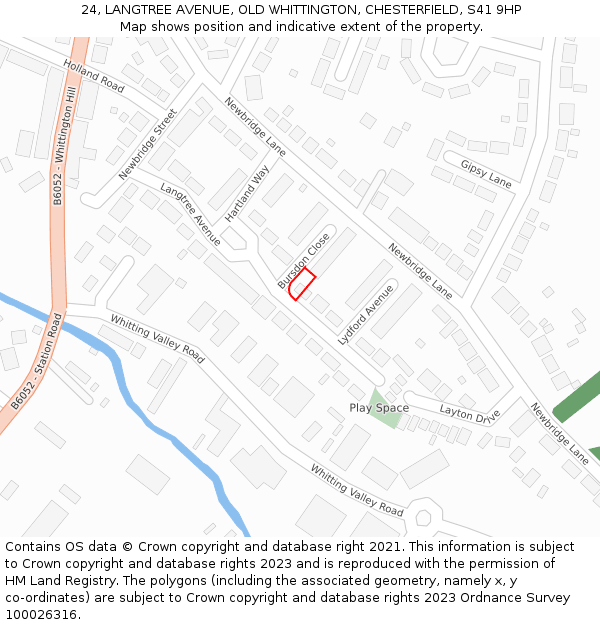 24, LANGTREE AVENUE, OLD WHITTINGTON, CHESTERFIELD, S41 9HP: Location map and indicative extent of plot