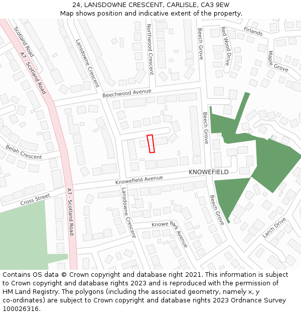 24, LANSDOWNE CRESCENT, CARLISLE, CA3 9EW: Location map and indicative extent of plot