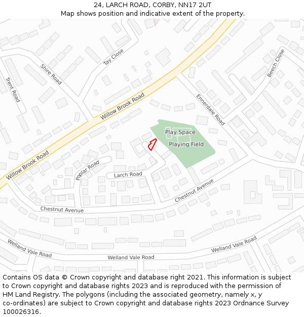 24, LARCH ROAD, CORBY, NN17 2UT: Location map and indicative extent of plot