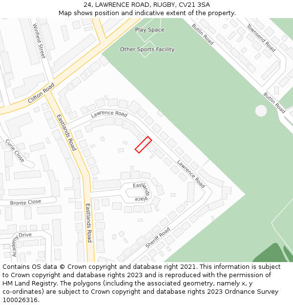 24, LAWRENCE ROAD, RUGBY, CV21 3SA: Location map and indicative extent of plot