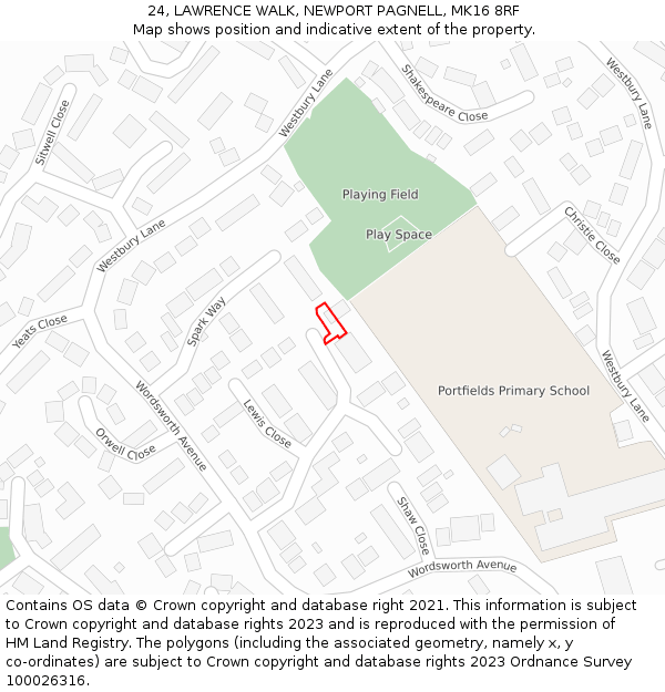 24, LAWRENCE WALK, NEWPORT PAGNELL, MK16 8RF: Location map and indicative extent of plot