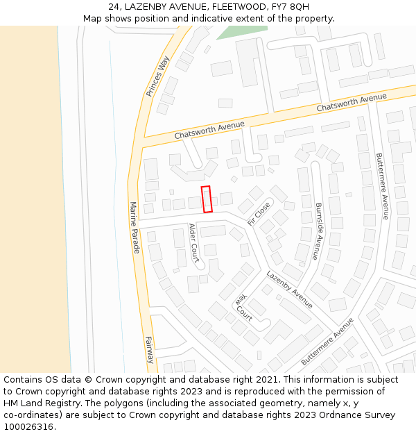 24, LAZENBY AVENUE, FLEETWOOD, FY7 8QH: Location map and indicative extent of plot