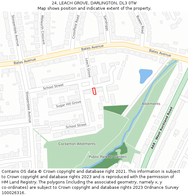 24, LEACH GROVE, DARLINGTON, DL3 0TW: Location map and indicative extent of plot