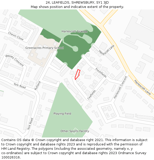 24, LEAFIELDS, SHREWSBURY, SY1 3JD: Location map and indicative extent of plot