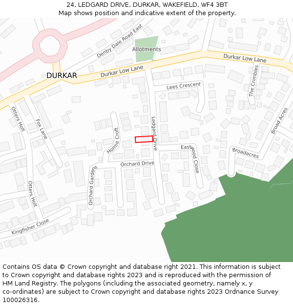 24, LEDGARD DRIVE, DURKAR, WAKEFIELD, WF4 3BT: Location map and indicative extent of plot