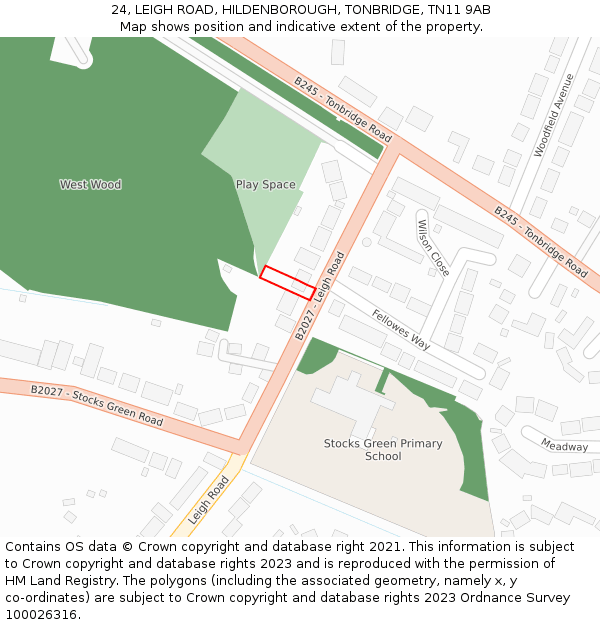 24, LEIGH ROAD, HILDENBOROUGH, TONBRIDGE, TN11 9AB: Location map and indicative extent of plot