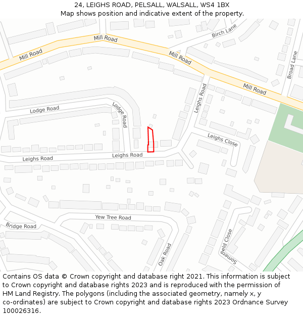 24, LEIGHS ROAD, PELSALL, WALSALL, WS4 1BX: Location map and indicative extent of plot