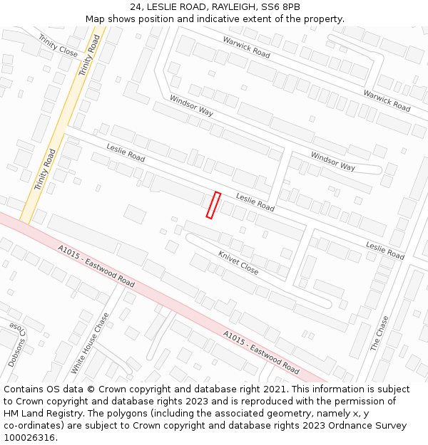 24, LESLIE ROAD, RAYLEIGH, SS6 8PB: Location map and indicative extent of plot