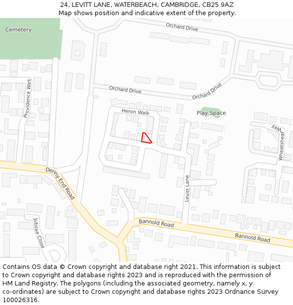 24, LEVITT LANE, WATERBEACH, CAMBRIDGE, CB25 9AZ: Location map and indicative extent of plot