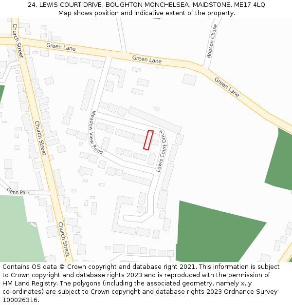 24, LEWIS COURT DRIVE, BOUGHTON MONCHELSEA, MAIDSTONE, ME17 4LQ: Location map and indicative extent of plot