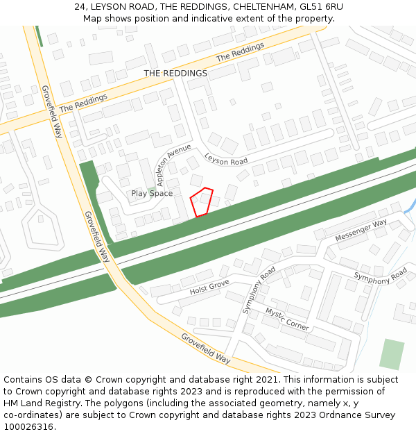 24, LEYSON ROAD, THE REDDINGS, CHELTENHAM, GL51 6RU: Location map and indicative extent of plot