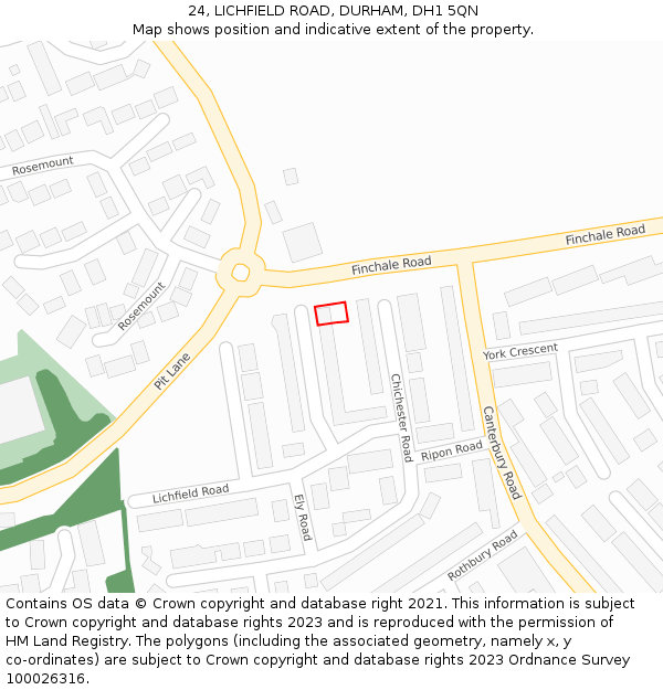 24, LICHFIELD ROAD, DURHAM, DH1 5QN: Location map and indicative extent of plot