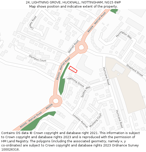 24, LIGHTNING GROVE, HUCKNALL, NOTTINGHAM, NG15 6WP: Location map and indicative extent of plot