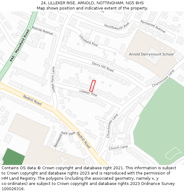 24, LILLEKER RISE, ARNOLD, NOTTINGHAM, NG5 8HS: Location map and indicative extent of plot