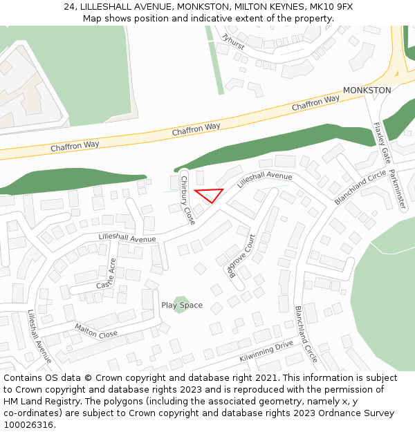 24, LILLESHALL AVENUE, MONKSTON, MILTON KEYNES, MK10 9FX: Location map and indicative extent of plot