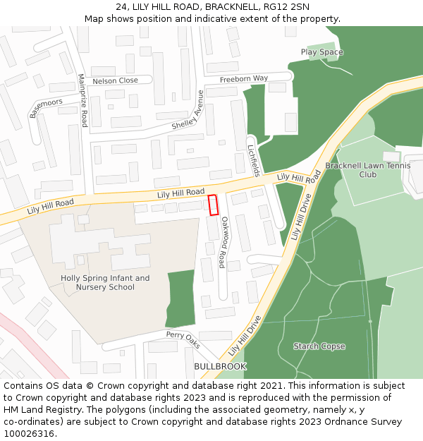 24, LILY HILL ROAD, BRACKNELL, RG12 2SN: Location map and indicative extent of plot