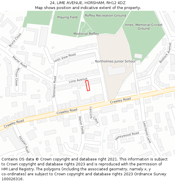 24, LIME AVENUE, HORSHAM, RH12 4DZ: Location map and indicative extent of plot