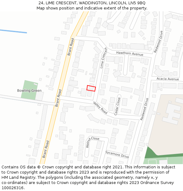 24, LIME CRESCENT, WADDINGTON, LINCOLN, LN5 9BQ: Location map and indicative extent of plot