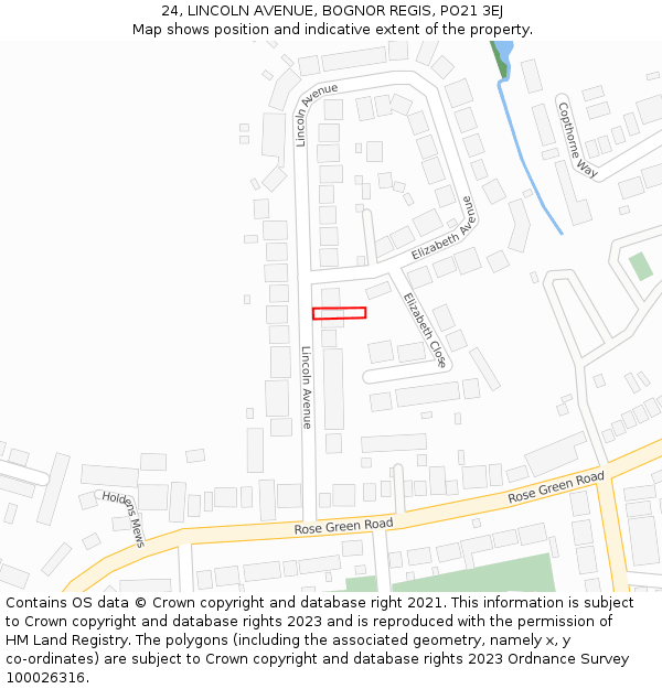 24, LINCOLN AVENUE, BOGNOR REGIS, PO21 3EJ: Location map and indicative extent of plot