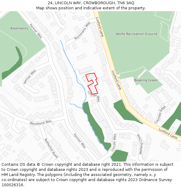 24, LINCOLN WAY, CROWBOROUGH, TN6 3AQ: Location map and indicative extent of plot