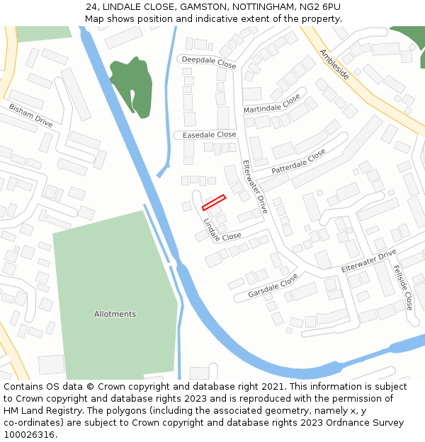 24, LINDALE CLOSE, GAMSTON, NOTTINGHAM, NG2 6PU: Location map and indicative extent of plot