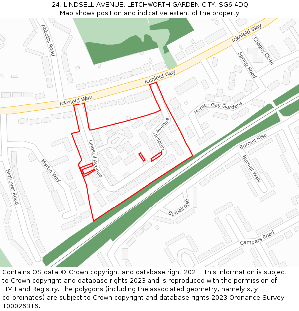 24, LINDSELL AVENUE, LETCHWORTH GARDEN CITY, SG6 4DQ: Location map and indicative extent of plot