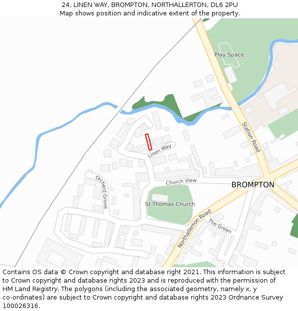 24, LINEN WAY, BROMPTON, NORTHALLERTON, DL6 2PU: Location map and indicative extent of plot