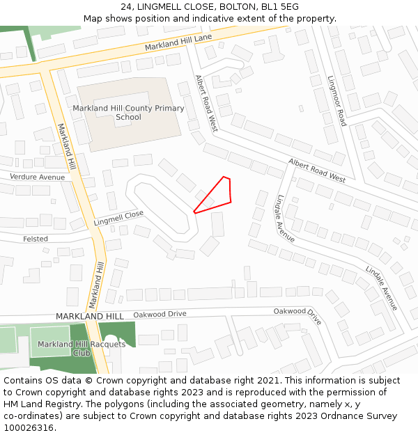 24, LINGMELL CLOSE, BOLTON, BL1 5EG: Location map and indicative extent of plot