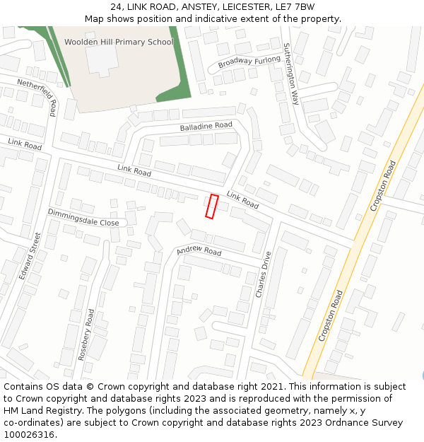 24, LINK ROAD, ANSTEY, LEICESTER, LE7 7BW: Location map and indicative extent of plot