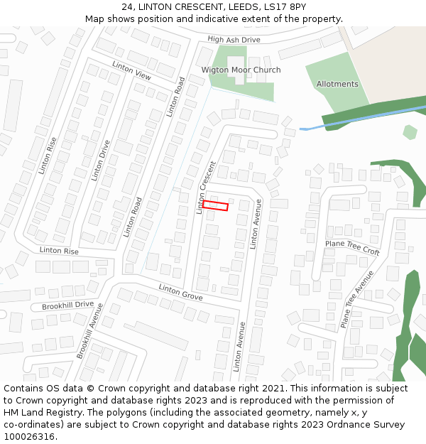 24, LINTON CRESCENT, LEEDS, LS17 8PY: Location map and indicative extent of plot
