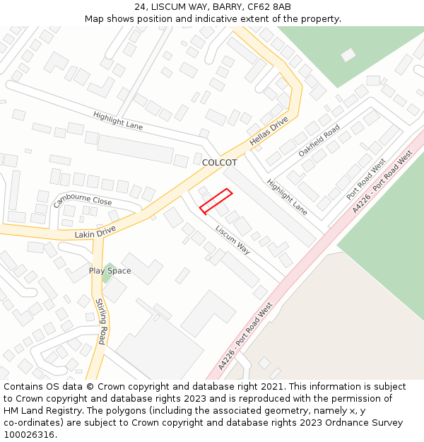 24, LISCUM WAY, BARRY, CF62 8AB: Location map and indicative extent of plot