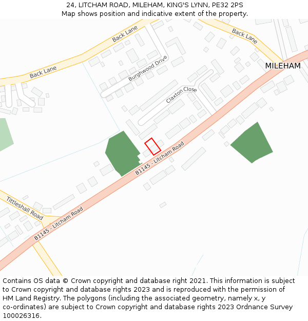 24, LITCHAM ROAD, MILEHAM, KING'S LYNN, PE32 2PS: Location map and indicative extent of plot