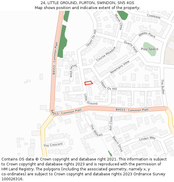 24, LITTLE GROUND, PURTON, SWINDON, SN5 4GS: Location map and indicative extent of plot