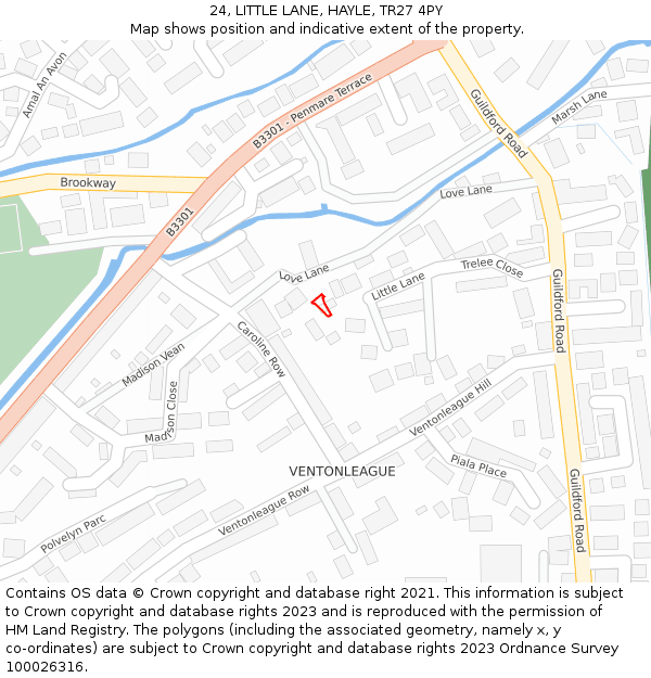 24, LITTLE LANE, HAYLE, TR27 4PY: Location map and indicative extent of plot
