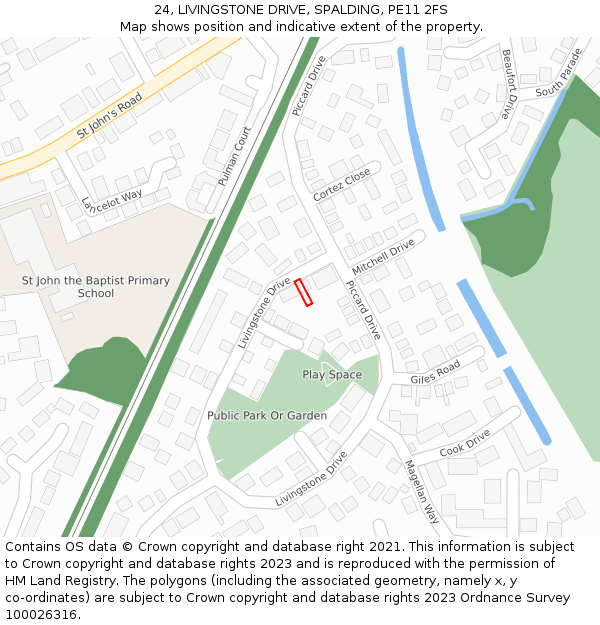 24, LIVINGSTONE DRIVE, SPALDING, PE11 2FS: Location map and indicative extent of plot